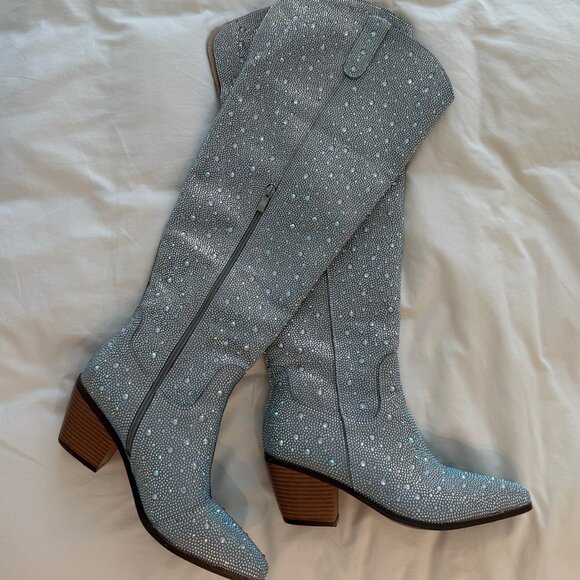 Rhinestone Over the Knee Cowboy Boots, Sparkly Bling Cowgirl Boots - Size 9 - Picture 2 of 8